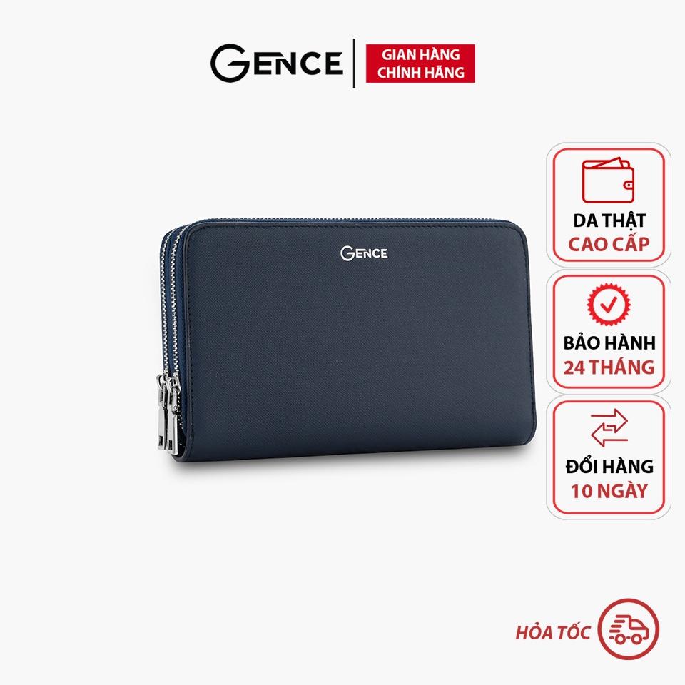 Clutch Da Công Sở Ví Cầm Tay Nam GENCE HT20 Da Bò Cao Cấp Màu Xanh Navy