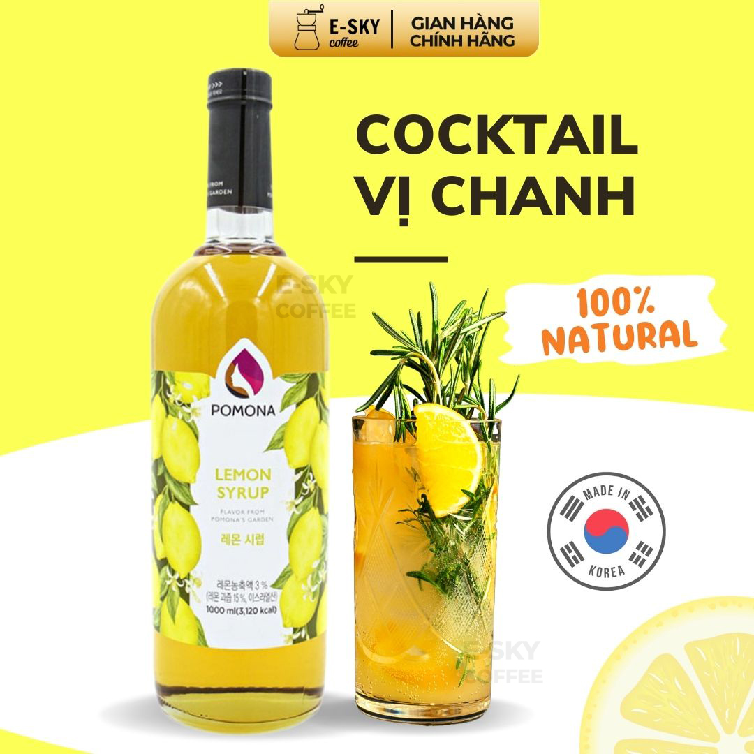 Siro Chanh Pomona Lemon Syrup Nguyên Liệu Pha Chế Hàn Quốc Chai Thủy Tinh 1 Lít