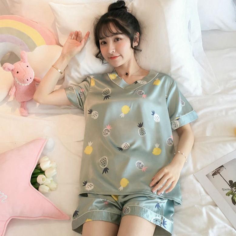 Bộ ngủ nữ ️Freeship đơn 50k️ Đồ Bộ pijama cộc tay lụa satin đẹp mặc ngủ mềm mịn - bộ Pijama