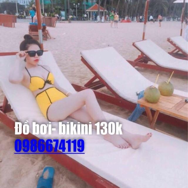 Bikini vàng cạp cao viền đen