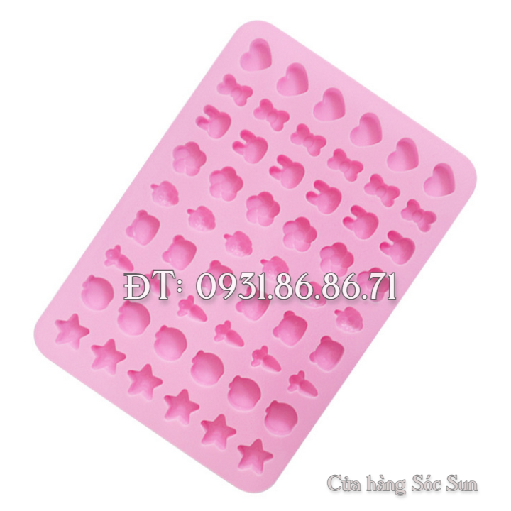 Khuôn silicon 54 trái tim, thỏ, gấu, ngôi sao - Mã số 1069