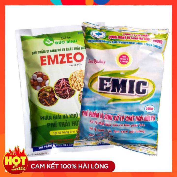 Combo Emzeo &amp; Emic Ủ phân đậu tương, phân cá, rác thải gia đình - Gói 200gr