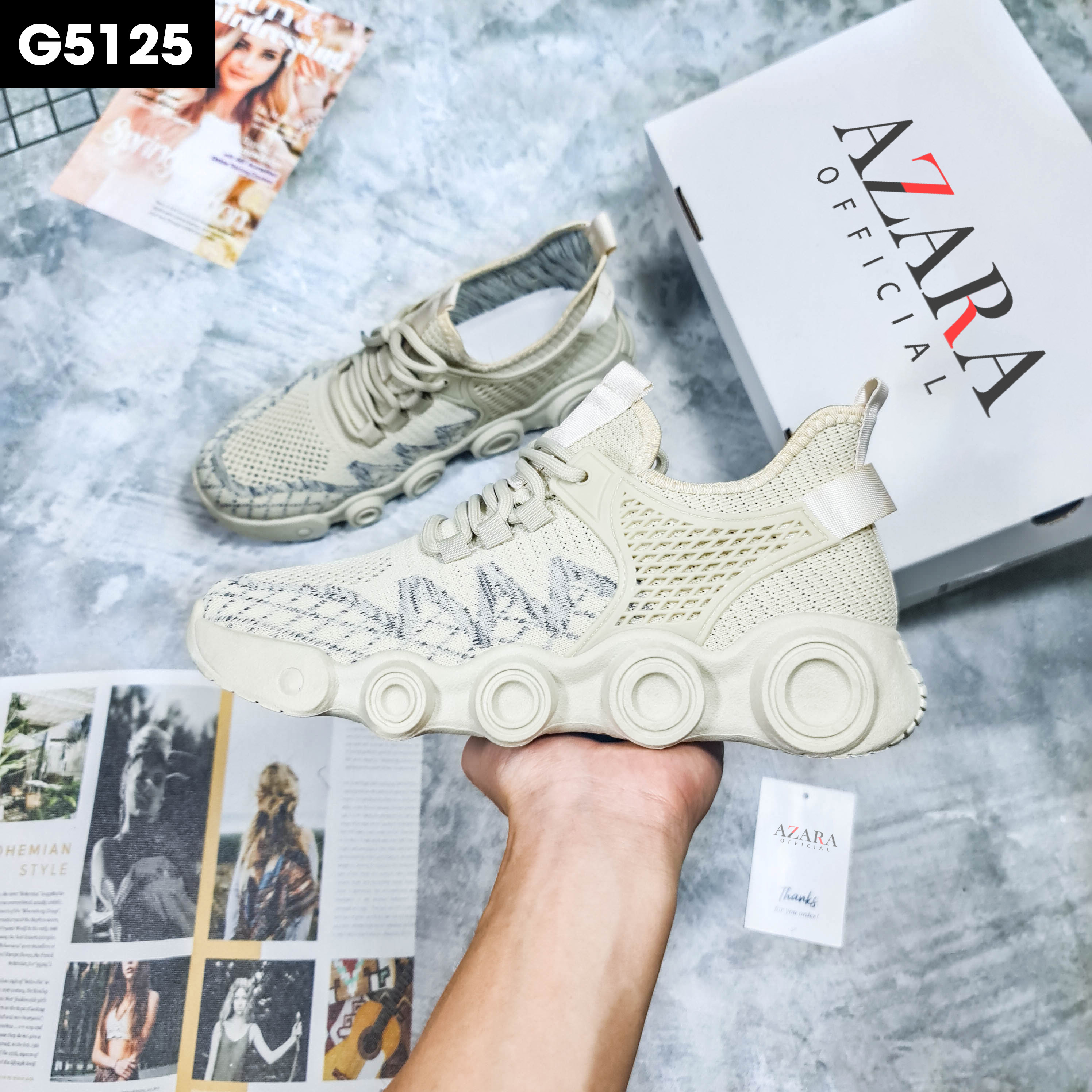 Giày Thể Thao Nam AZARA - Giày Sneaker Màu Đen - Kaki, Giày Sneaker Nam Đế Độn Chuẩn Đẹp - G5120