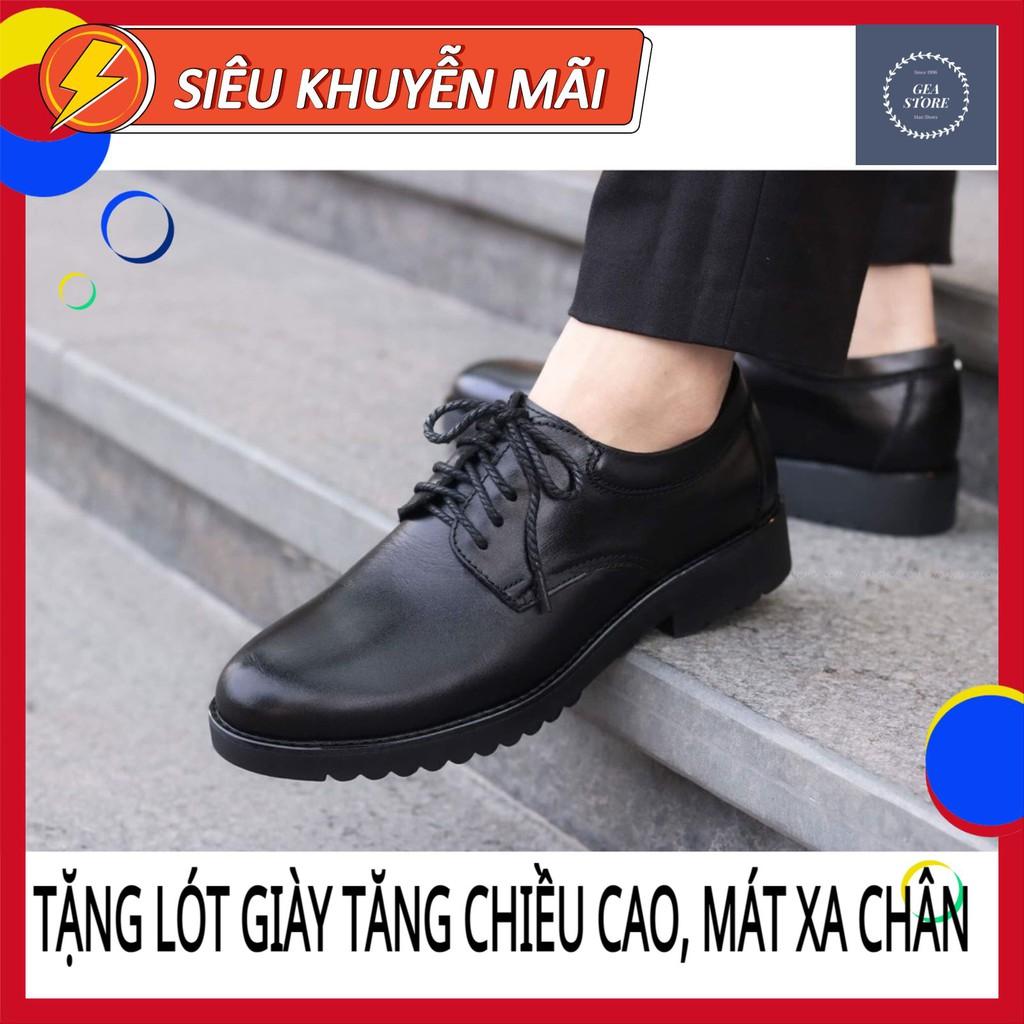 Giày da nam cao cấp kiểu dáng trẻ trung đẹp da bò cổ thấp tăng chiều cao tặng kèm Lót Mát Xa Chân cực êm - Mã GEA03