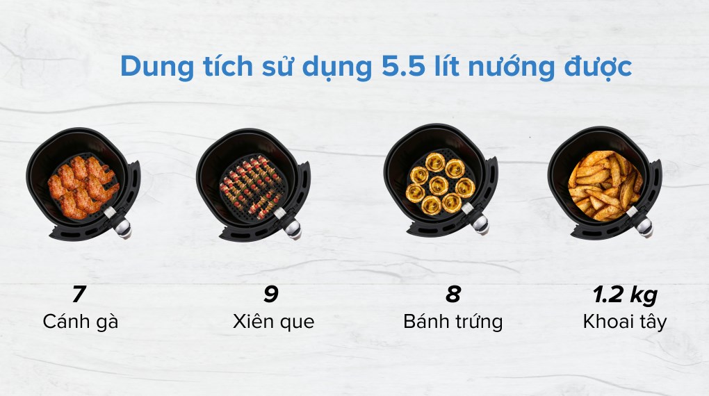 Nồi chiên không dầu Bluestone 5.5 lít AFB-5876 Màn hình cảm ứng, nồi chiên nướng công suất lớn, 7 chương trình cài đặt sẵn - Hàng chính hãng