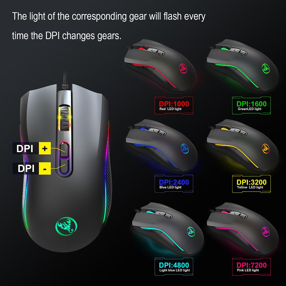 HXSJ Colorful Luminous Gaming Mouse Wired Mouse Six Adjustable DPI Macro Definition Programmable RGB Gaming Mouse A869