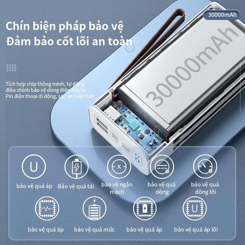 Sạc dự phòng 30000mAh BASIKE PT302P có Cáp Sạc, đèn pin, giá đỡ điện thoại, dây buộc cho iPhone Huawei Samsung-Hàng chính hãng