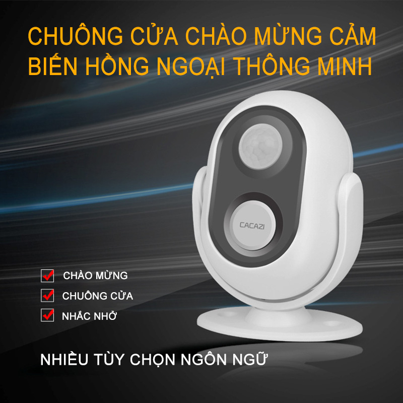 Chuông báo khách tự động CACAZI V037, báo động chống trộm, dùng cảm biến hồng ngoại dành cho cửa hàng và siêu thị