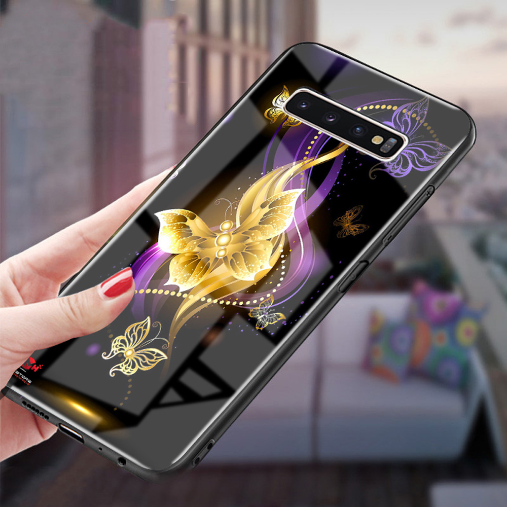 Ốp lưng Samsung S10 & S10 Plus in 3D hoa văn mặt lưng kính cường lực sáng bóng