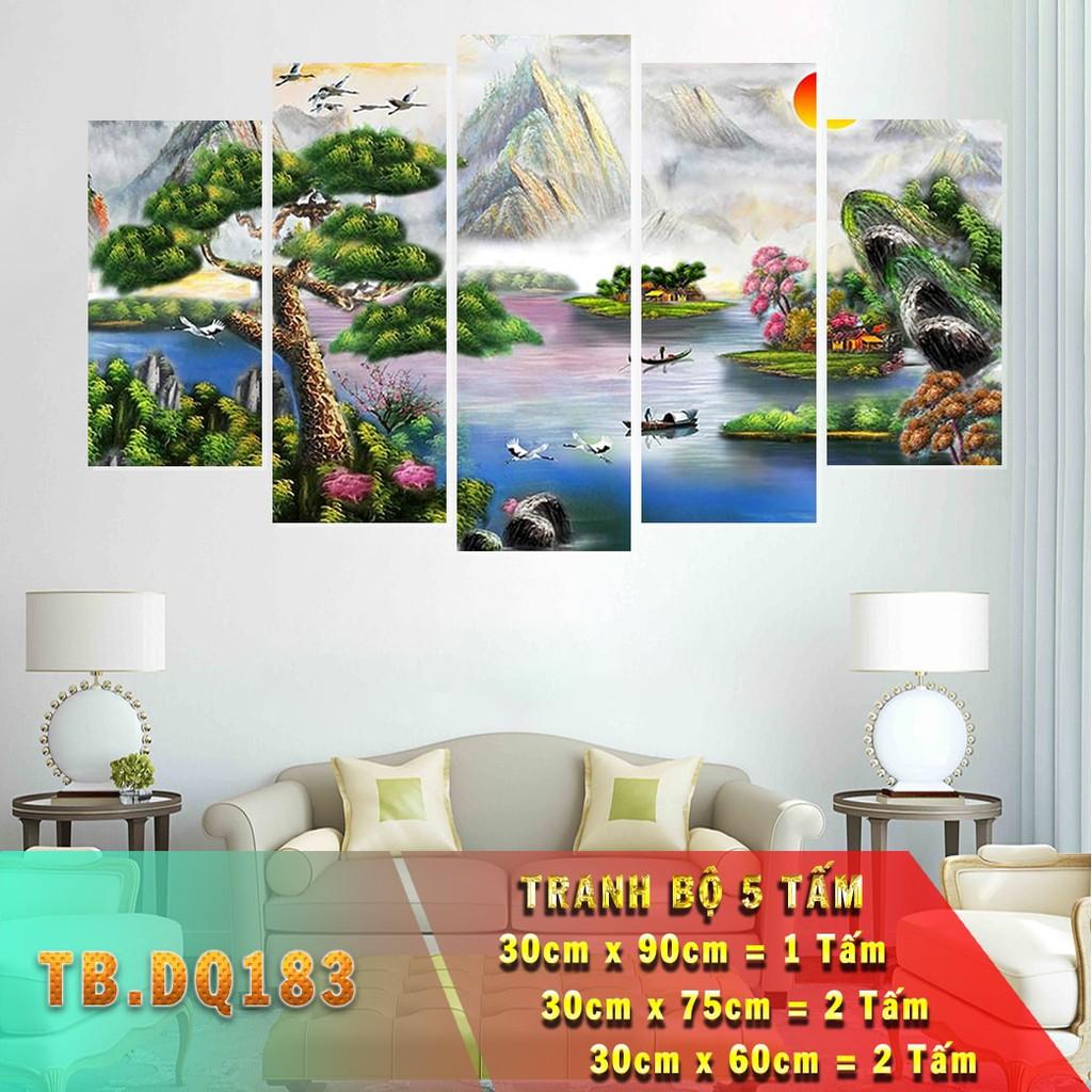 Bộ 5 tấm ghép tranh dán tường 3D đồng quê, làng quê nhiều mẫu