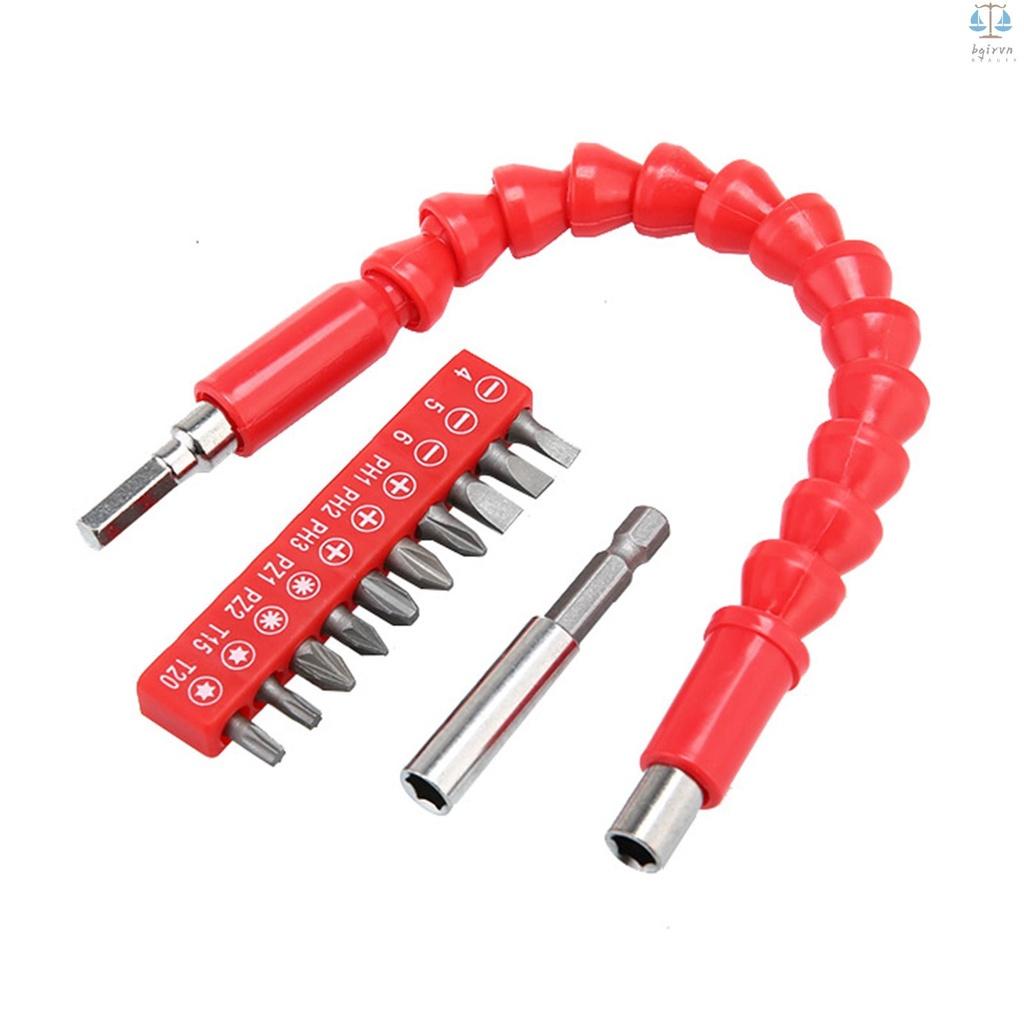 1 đầu nối dài mũi khoan mềm dẻo 275mm có thể uốn cong kèm 10 tua vít từ tính