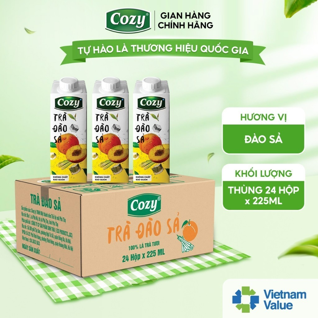 Thùng 24 hộp Trà Đào Sả Cozy 225ml