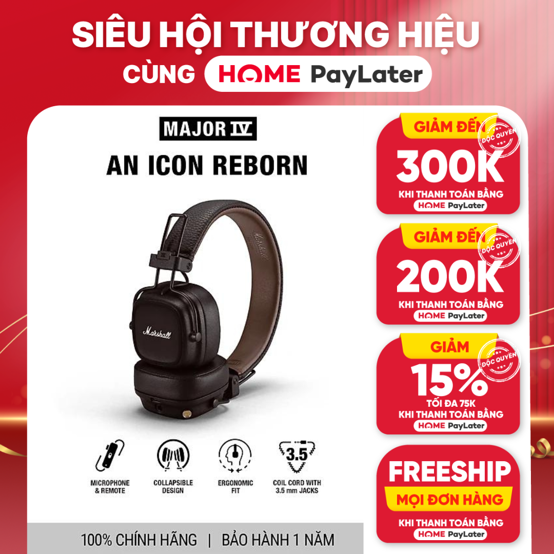 Tai nghe Bluetooth Marshall Major IV - 80 giờ nghe nhạc không dây - Hàng chính hãng