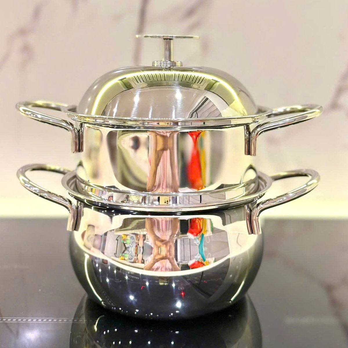 Bộ Nồi Baby 3 Món Fivestar Plus FPB3005 3 Lớp Inox 304 gồm 1 nồi 16 cm 1 xửng 16 cm 1 chảo 16 cm