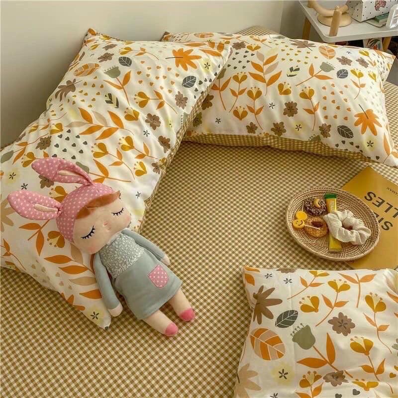 Bộ Chăn Ga Gối Cotton Living Lá Mùa Thu