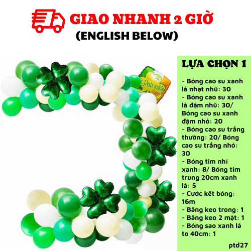Bộ dây bong bóng trang trí lễ hội Patrick's Day màu xanh lá ptd27