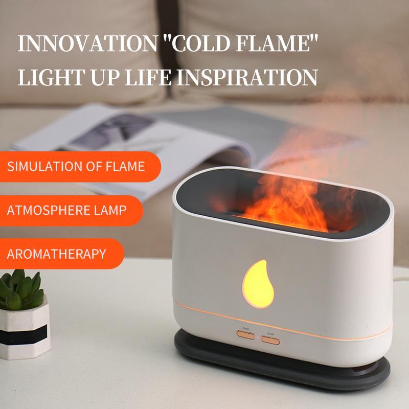 Air Humidifier with Flame Night Light Quiet 200ml Water Tank Aroma Diffuser