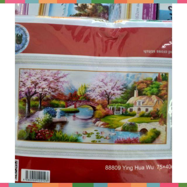 Tranh thêu chữ thập Ngôi nhà mùa xuân kt 75*40 cm
