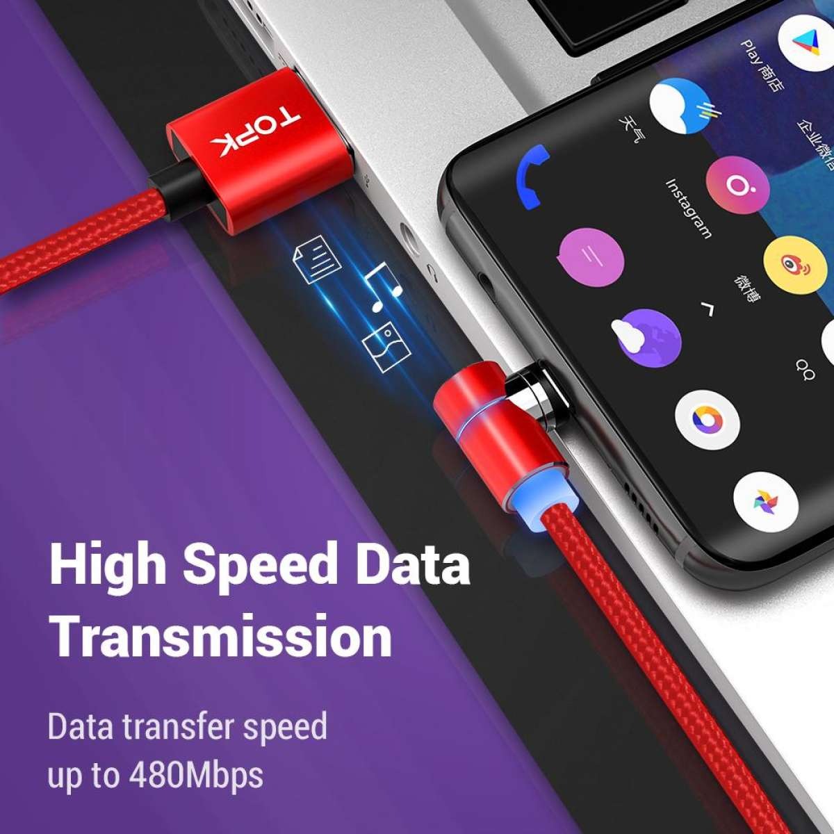 [HÀNG CHÍNH HÃNG] - Cáp sạc nam châm TOPK AM69 3 trong 1 dành cho XIAOMI OPPO HUAWEI iphoneX Vivo Redmi Note 7 -  Màu đỏ