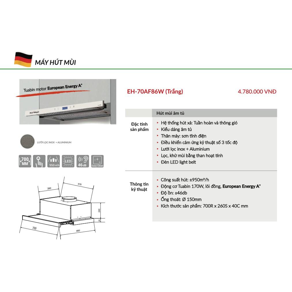 Máy Hút Mùi Âm Tủ EUROSUN EH-70AF86W | EH-70AF86B - 3 tốc độ, 950m³/h, Hàng Chính Hãng