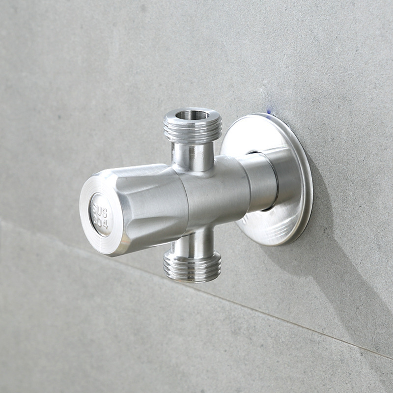 Van góc 2 đầu ra, van chữ T, van chân tường bằng inox SUS304 không rỉ sử dụng đa năng tiện lợi - Tặng kèm 1 ống cao su non lắp van