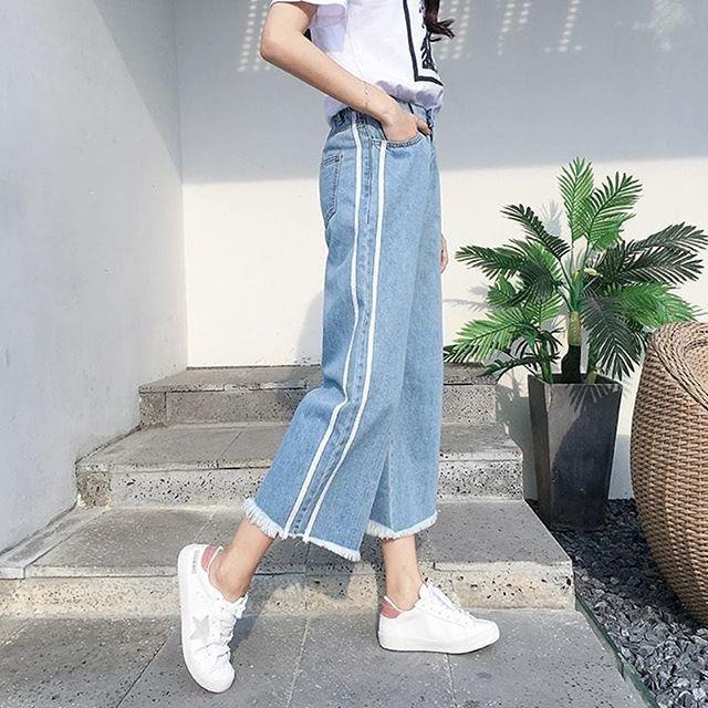 Quần jeans rộng chần viền trắng ulzzang