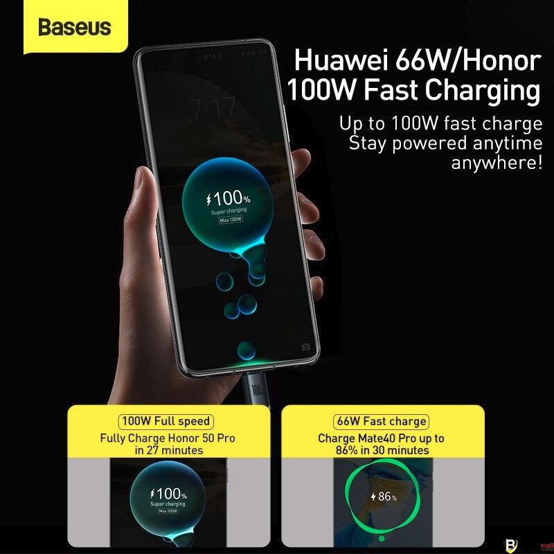 Baseus -BaseusMall VN Cáp Sạc Siêu Nhanh Baseus Crystal Shine Series Fast Charging USB to Type-C 100W (Hàng chính hãng