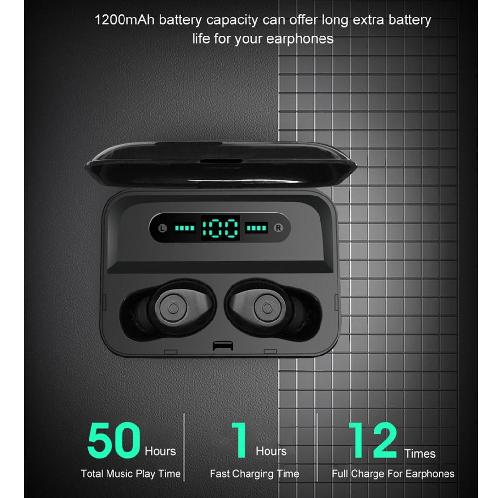 F9 Bluetooth5.0 Earphones Stereo Wireless  LED Digital Display Black