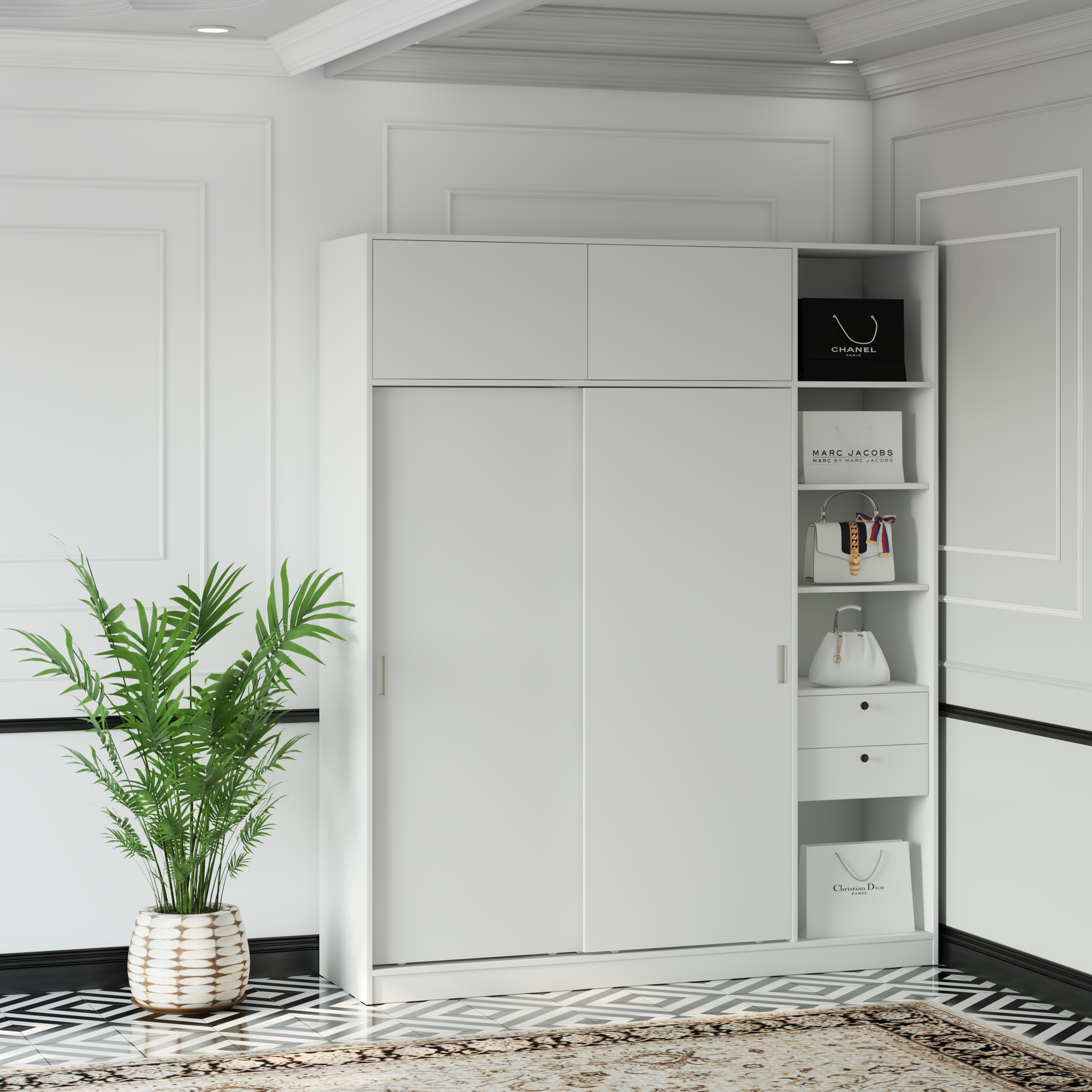 [Happy Home Furniture] ELEGANT, Tủ quần áo cửa lùa 1m8x2m2 , 180cm x 54cm x 220cm ( DxRxC), TCL_006