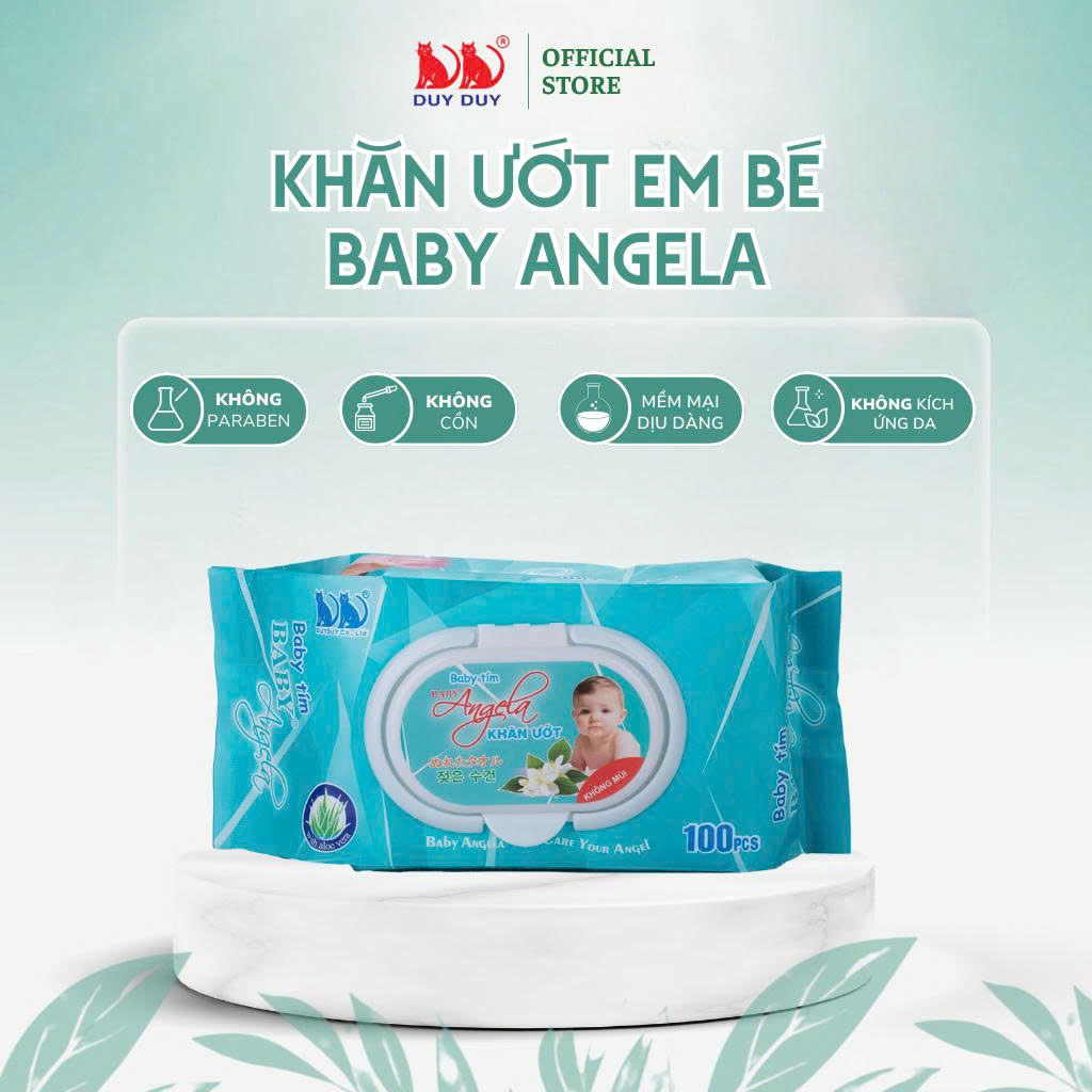 Khăn ướt cho bé Angela baby tím vải không dệt rayon cao cấp 100 miếng 13.5x20cm không cồn