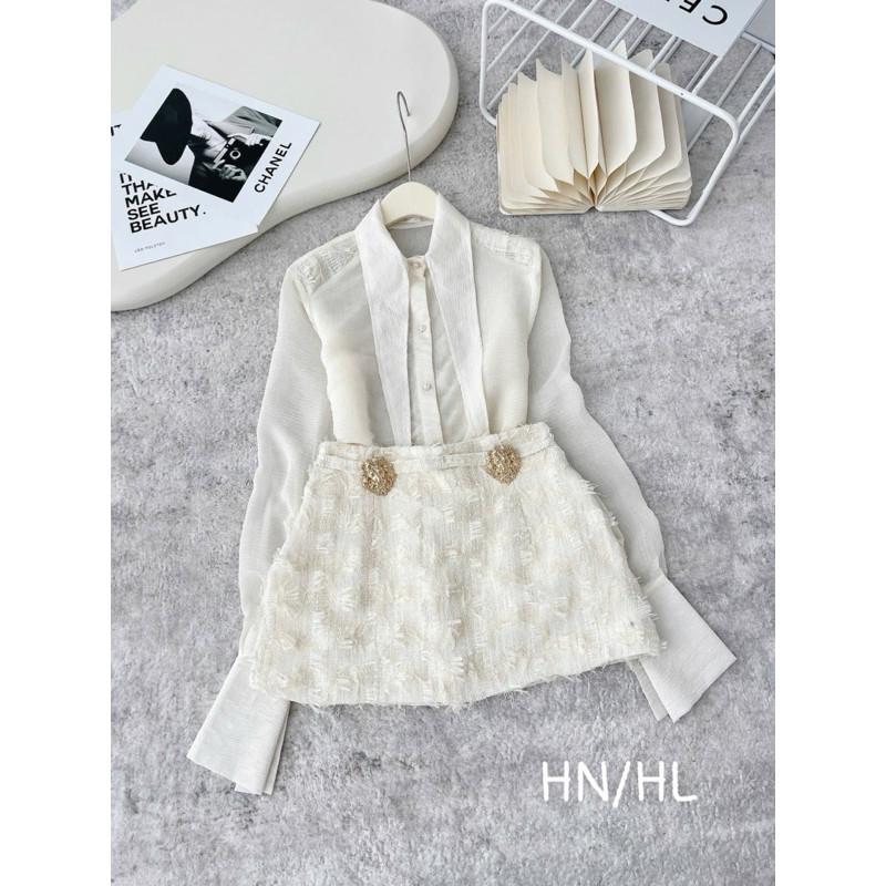 Set áo sơ mi chân váy,set đồ nữ sang chảnh,áo tơ chân váy dạ gơn phố sành điệu dễ thương by HL BY JOLIE - Be, Be