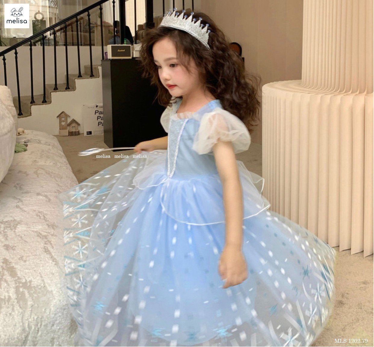 Đầm voan công chúa cho bé gái dự tiệc diện tết đẹp hình Elsa size 10-40kg hàng thiết kế cao cấp