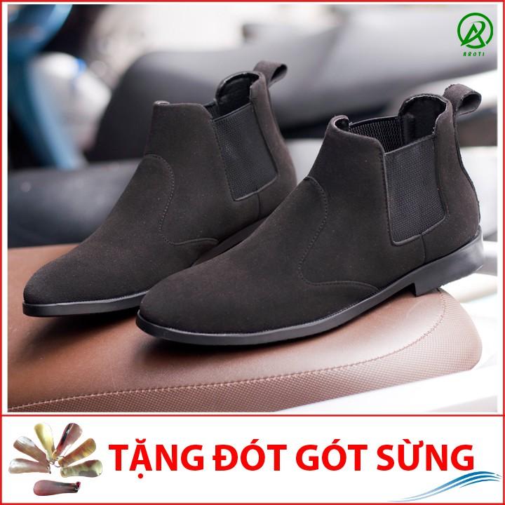 Giày Chelsea Boot Cổ Chun Da Búc Màu Đen Cực Đẹp - CB520-bucden- Kèm Đón Gót Sừng