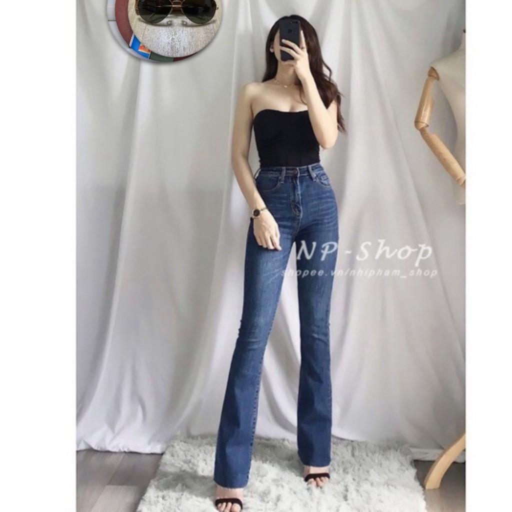 Quần jean nữ ống loe 2 túi trước chít thân co giãn