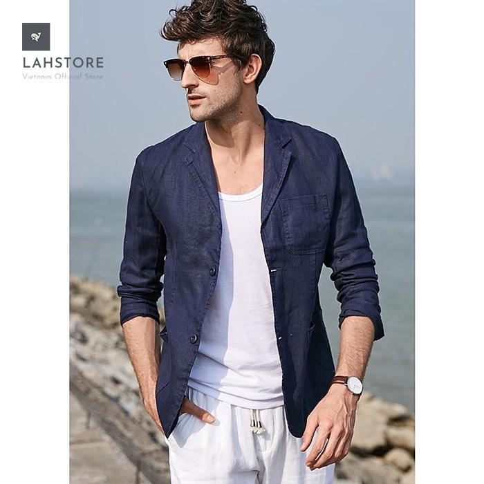 Áo vest Blazer nam linen dáng lửng LAHSTORE, phong cách châu Âu