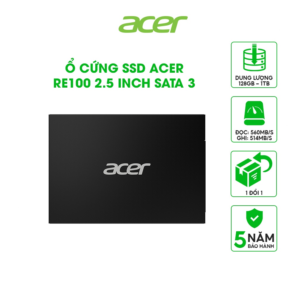 Ổ cứng SSD Acer RE100 2.5 inch SATA 3 tốc độ đọc 560MB/s 128GB/256GB/512GB - Hàng chính hãng bảo hành 5 năm