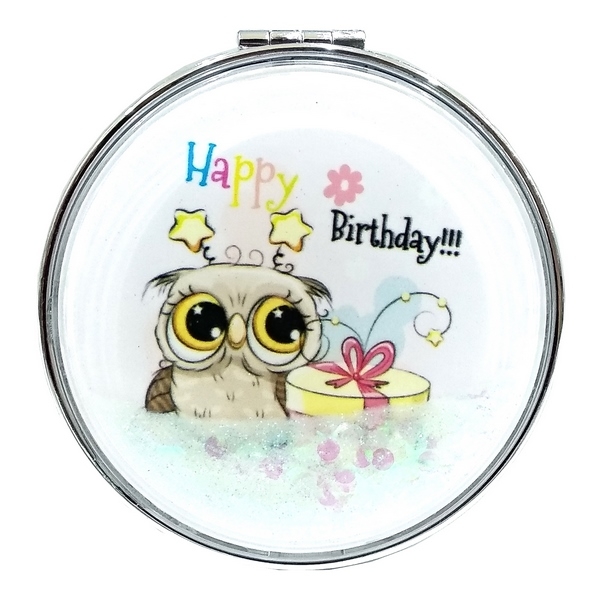 Gương Gấp KT 6512 - Mẫu 3 - Happy Birthday (Mặt Sau Màu Nâu)