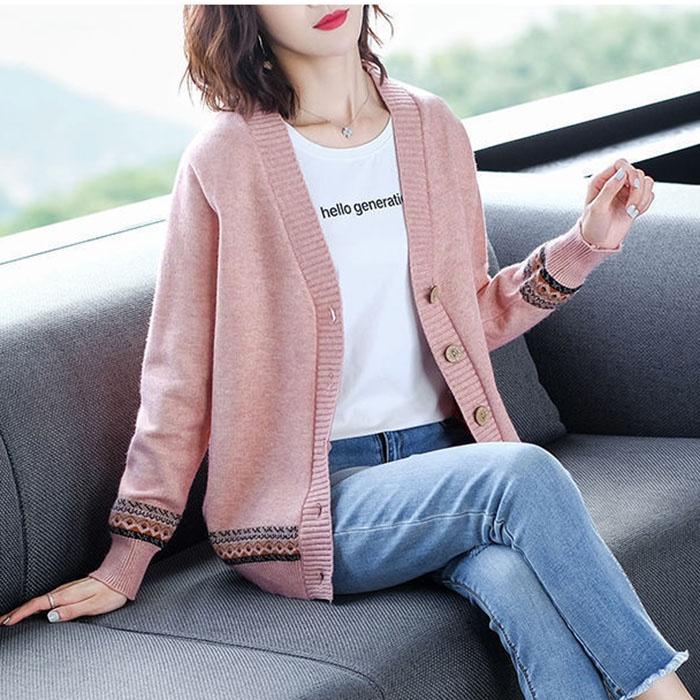 Áo khoác cardigan len nữ pha gấu thổ cẩm, chất len dày dặn thích hợp thu đông, thời trang phong cách trẻ