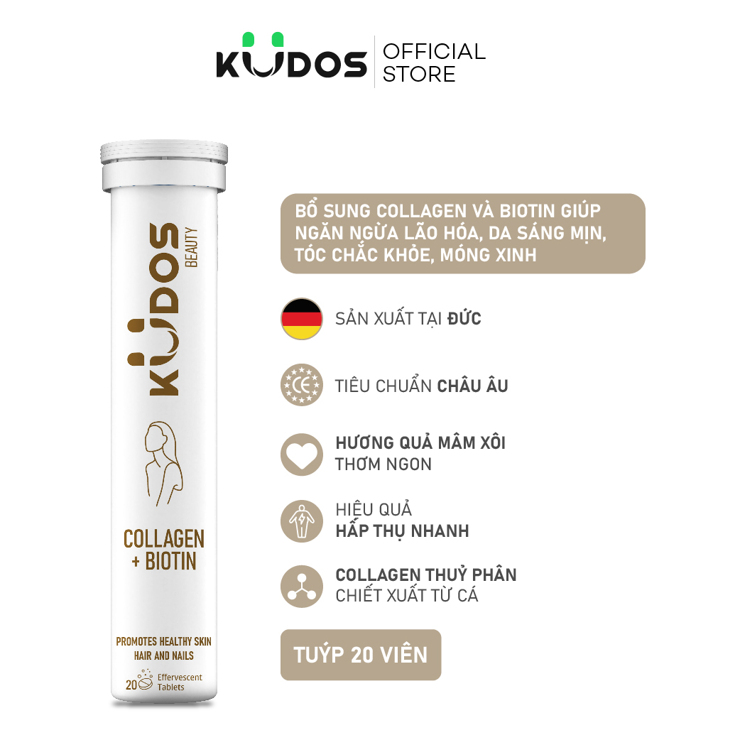 Combo Đẹp Da - Viên Sủi KUDOS VITAMIN C 1000mg + Viên Sủi Collagen + Biotin KUDOS BEAUTY