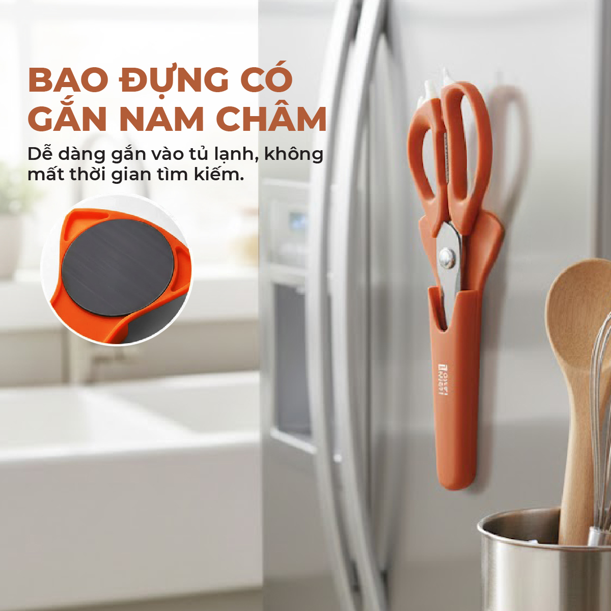 Kéo nhà bếp đa năng Lebenlang LBL1958 inox 304 kèm bao đựng nam châm tiện lợi - hàng chính hãng