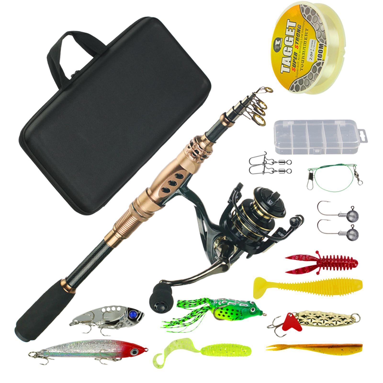 Fishing Rod Reel Combo Travel Kit Telescopic Pole Line Lure Hook