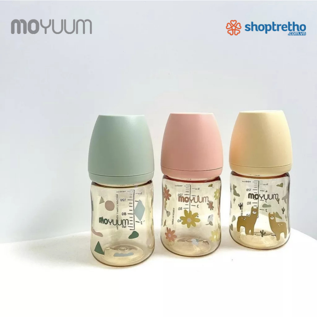 Bình sữa MOYUUM nhựa PPSU 170ml núm 0-3m phiên bản Hoa cúc Hồng