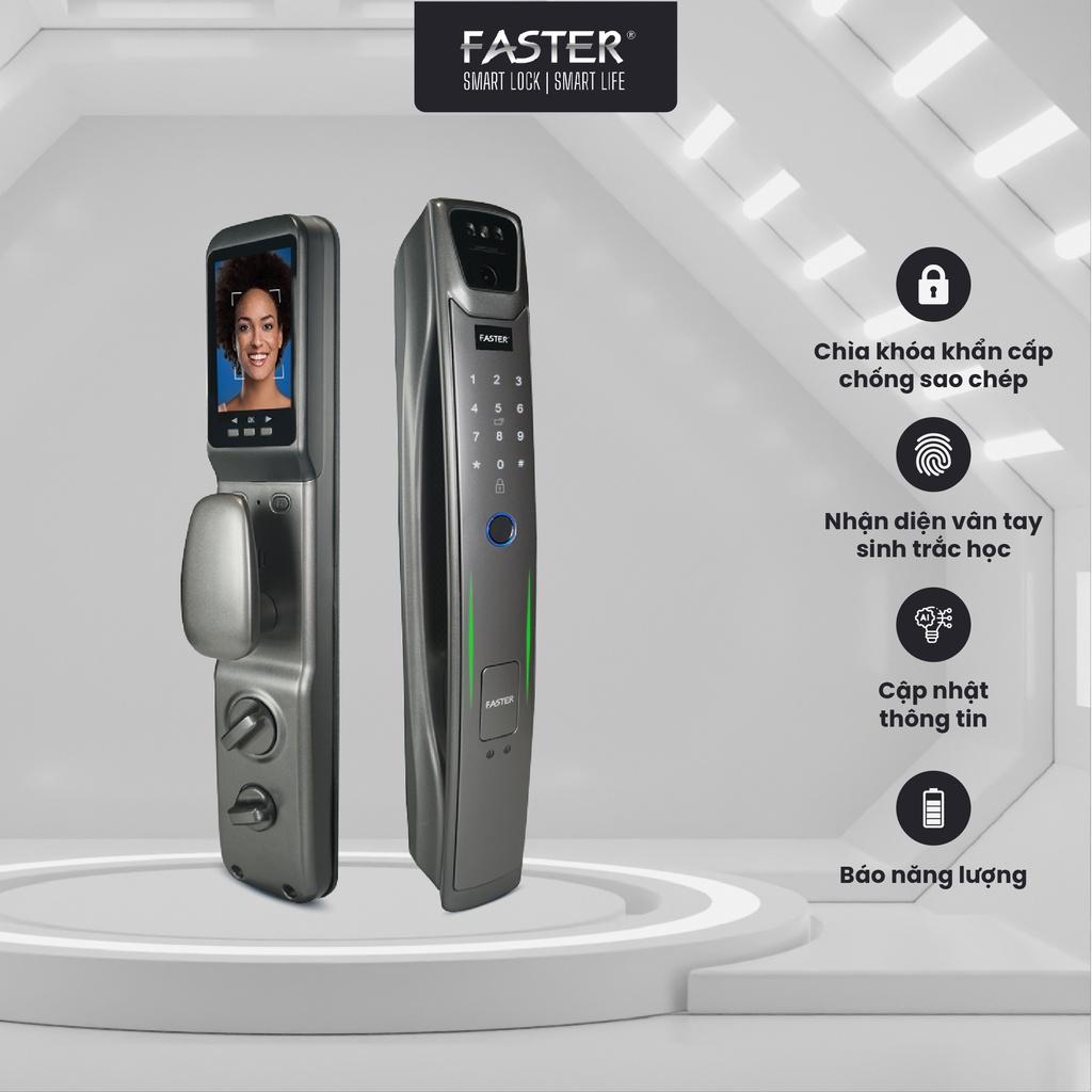 Khóa thông minh FS007FD3D-BM FASTER mở bằng FACE ID, app điều khiển, thẻ từ, mật mã, an toàn cho gia đình