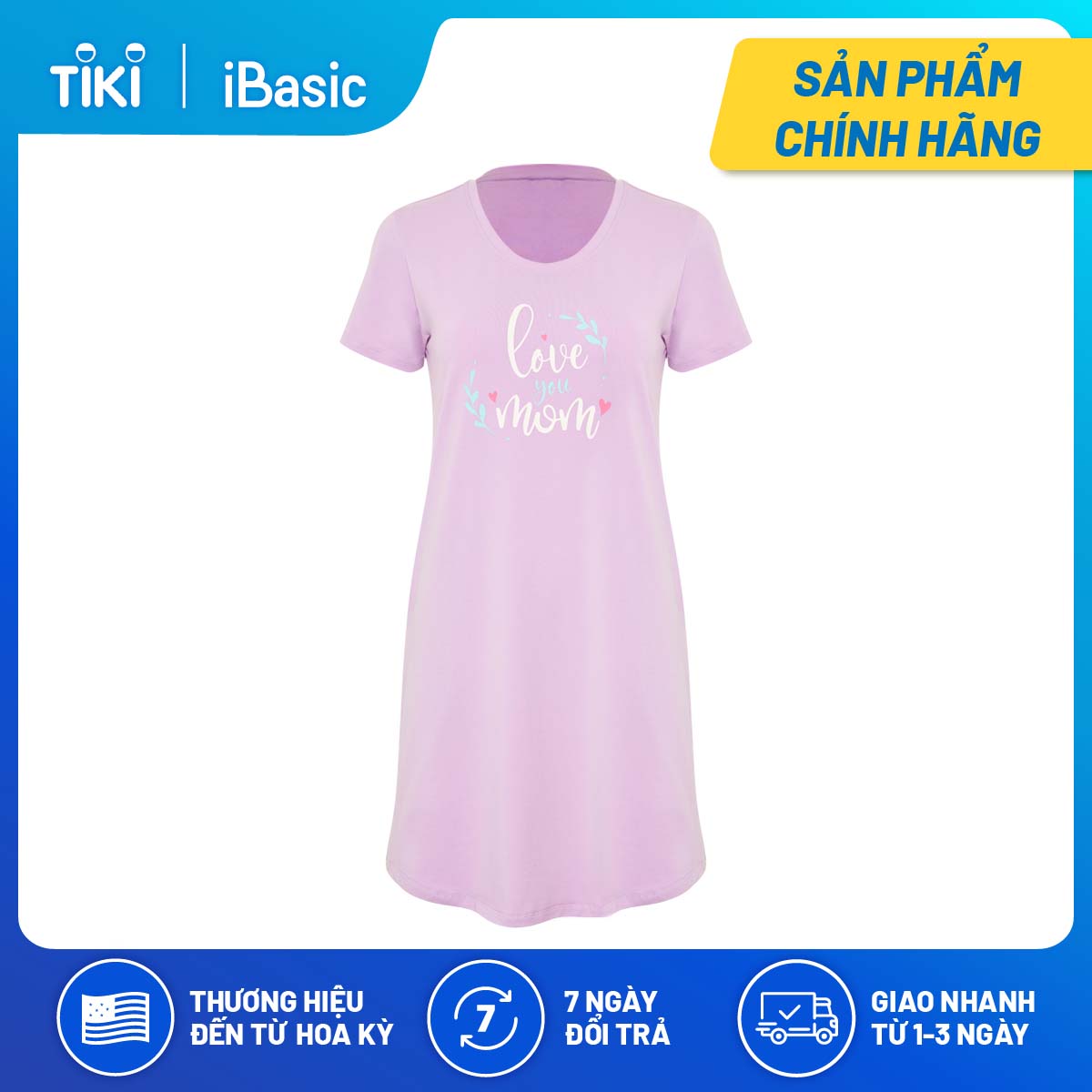 Đầm mặc nhà thun cotton tay ngắn in hình iBasic SW060