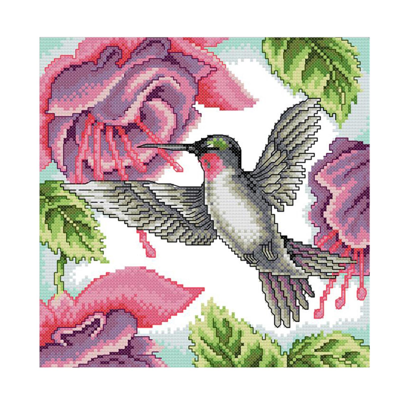 Stamped Cross Stitch Kits for Beginners, Preprinted Cross Stitch Kits Hummingbird Flowers, DIY Embroidery Kit Gifts for Women/Mom