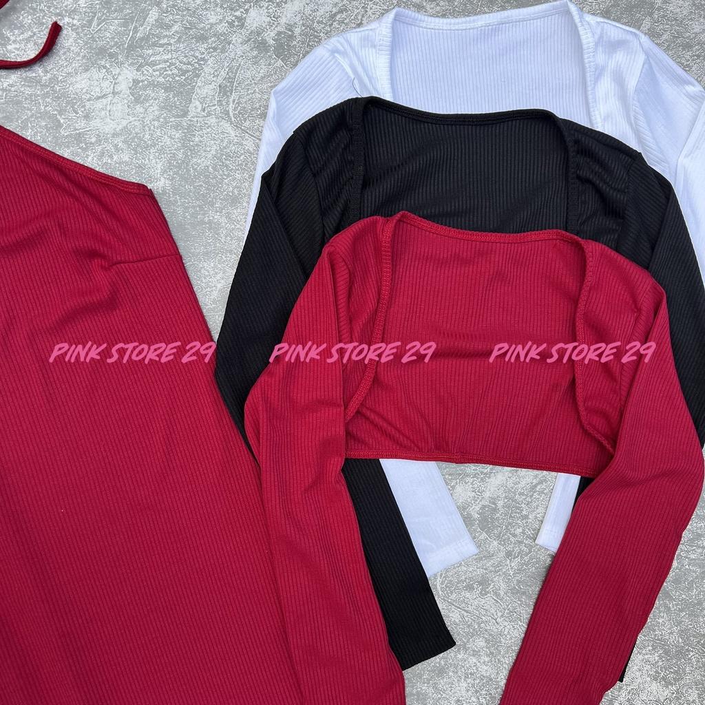 Đầm Body Dài Cổ Yếm Kèm Áo Khoác Tay Dài D065