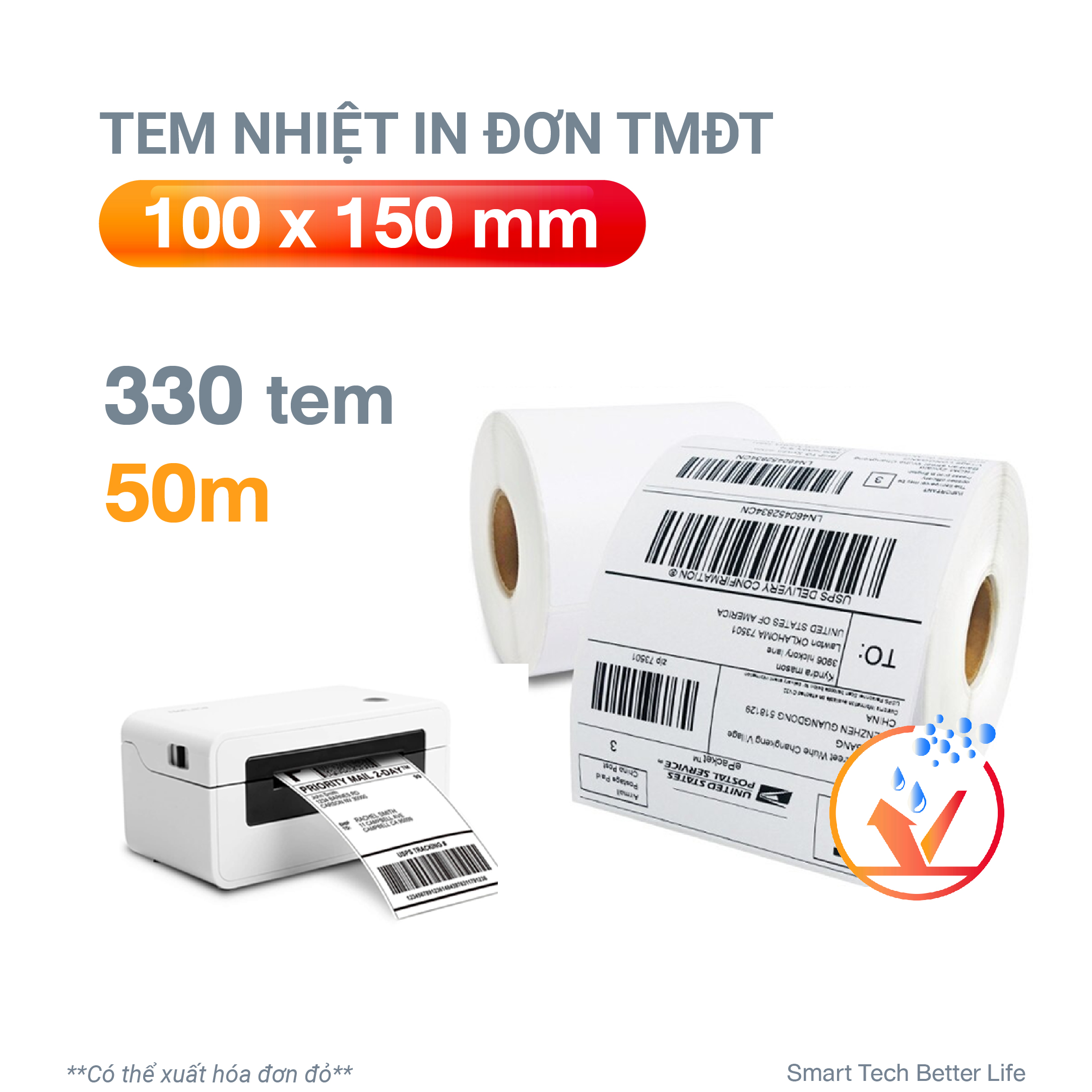 Cuộn giấy in nhiệt giấy in bill VAYO 100x150mm , tự dính,chống nước, dành cho thương mại điện tử