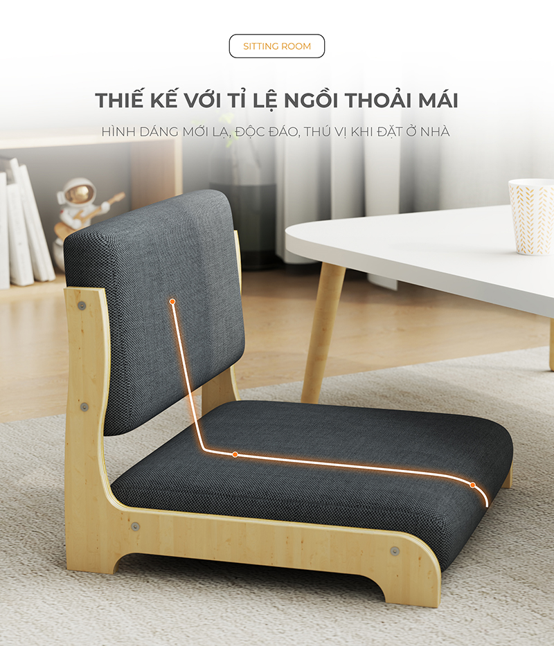 Ghế ngồi bệt kiểu Nhật có tựa lưng mặt đệm êm ái thương hiệu IGA - PG22