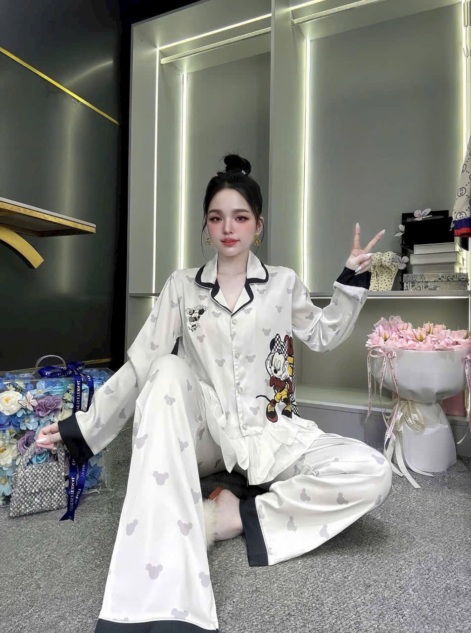 Bộ Đồ Ngủ Tay Dài Quần Dài Lụa Xinh Xắn Nhiều Mẫu
