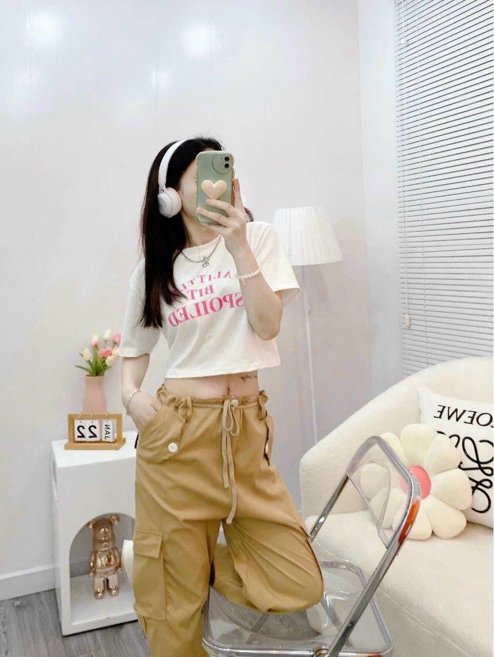 Set áo croptop nữ và quần túi hộp Bozip phối kaki Tik Tok Store M206, set đồ nữ đi chơi
